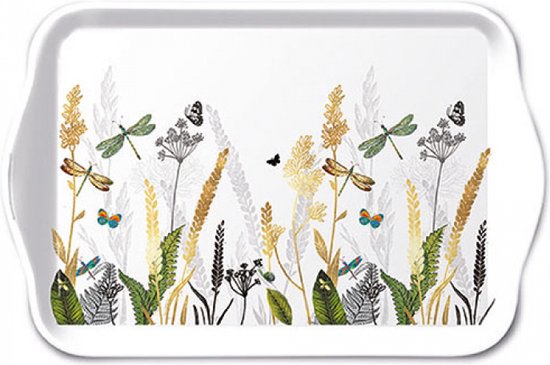 Ambiente Tray Melamine Ornamental Flowers White 13x21cm