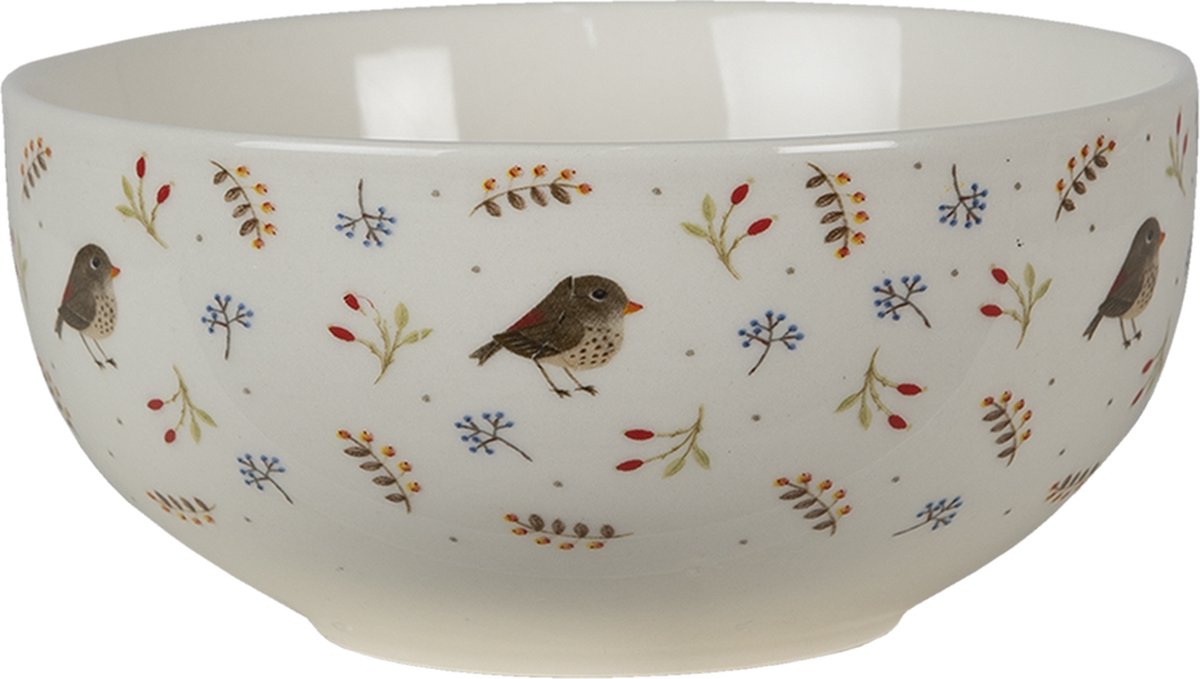 Clayre & Eef kom Ø 14 cm Beige Bruin Keramiek Rond Vogels