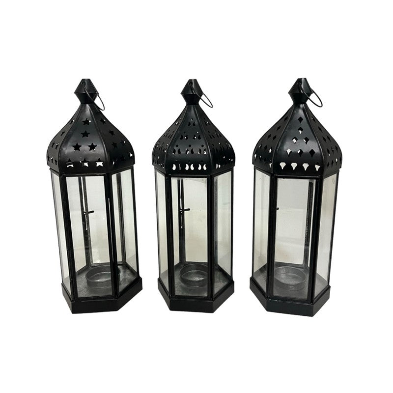 Kandelaar,windlicht - Shaszi - metaal zwart - Set van 3 - Home Society