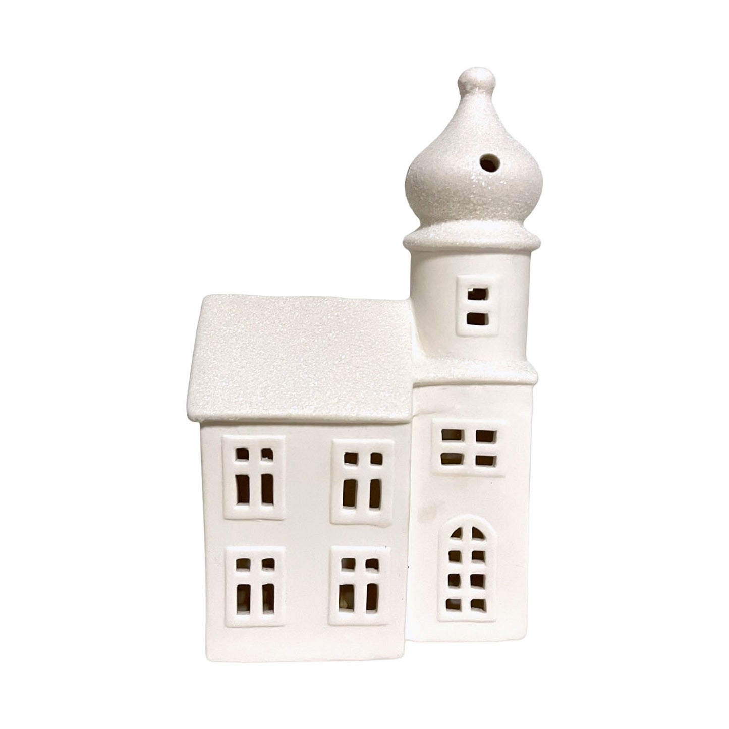 Kerst kerk gebroken wit met ledverlichting