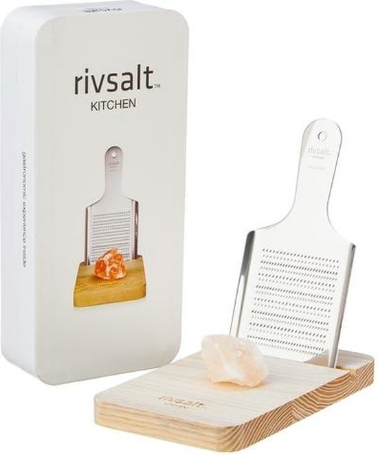 Rivsalt Himalayan zoutrots rasp - Groten eikenhout tafelstandaard - RVS