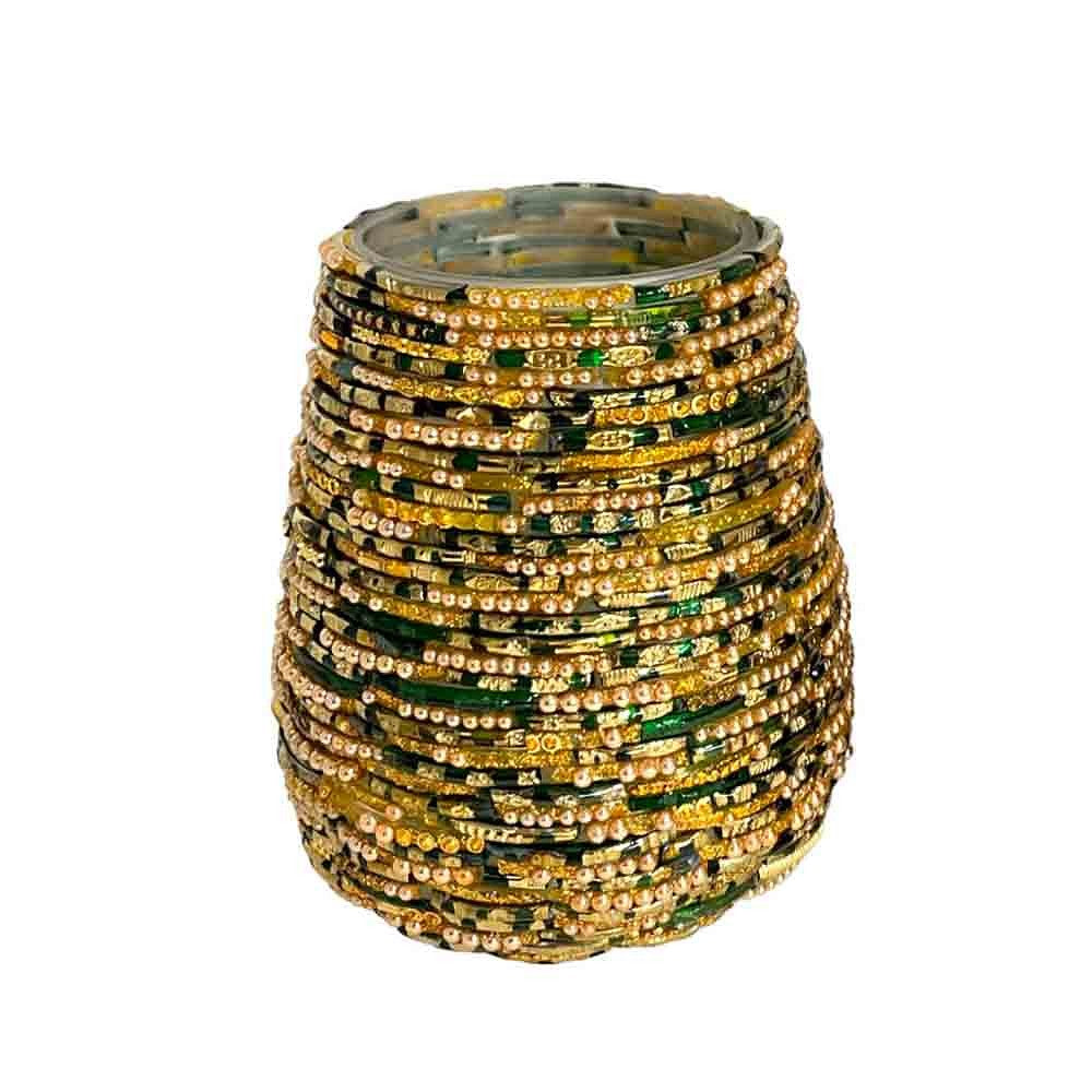 Windlicht Beady L -groen  - 13x12x8 cm