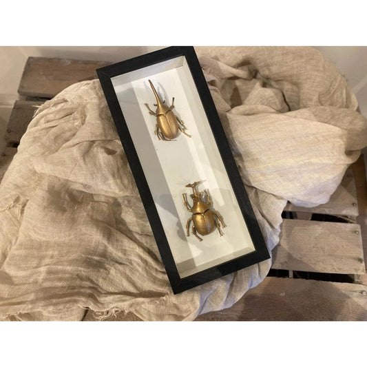 Zwarte lijst met decoratieve gouden insecten. 26,5 x 11,5 cm