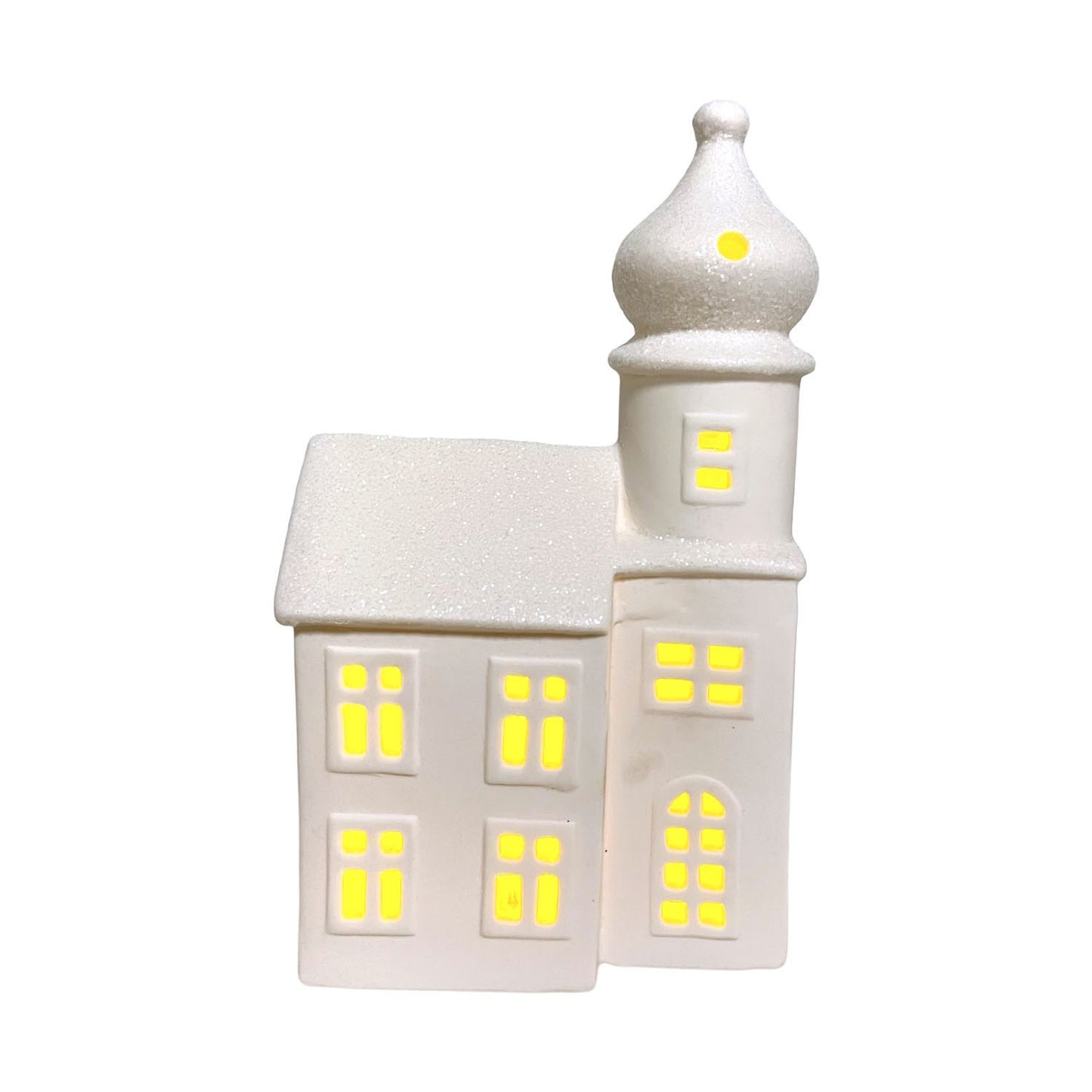 Kerst kerk gebroken wit met ledverlichting