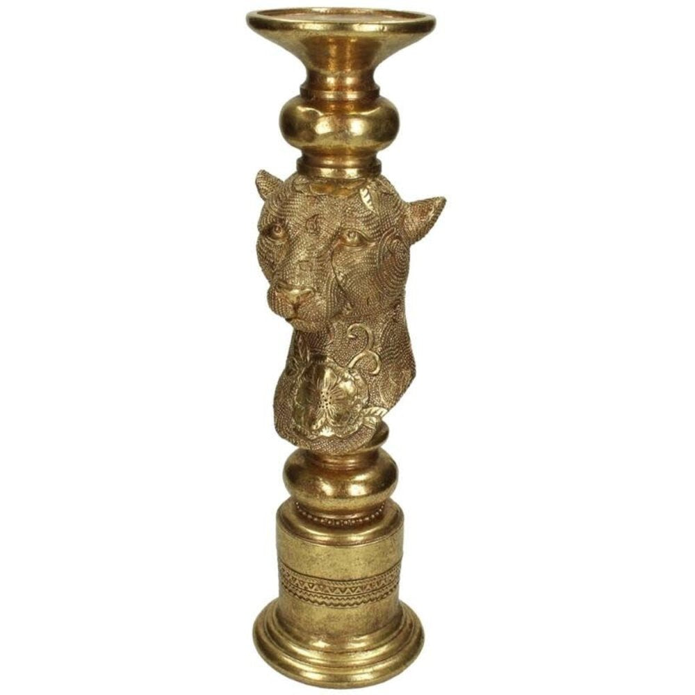 Kandelaar Luipaard Goud Resin 11x12x36cm