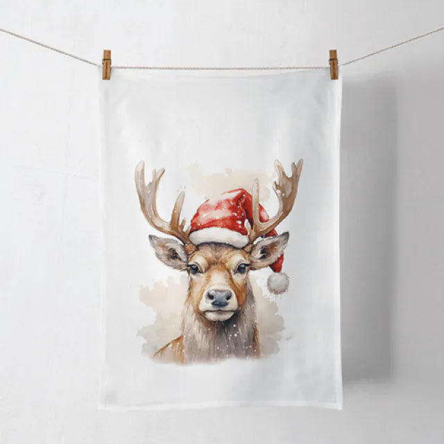 Theedoek - Deer with santa hat - 50x70cm
