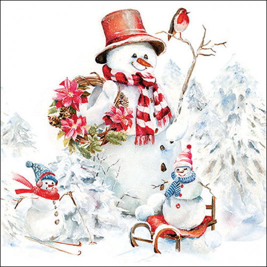 Sporty snowman servetten - 33x33cm